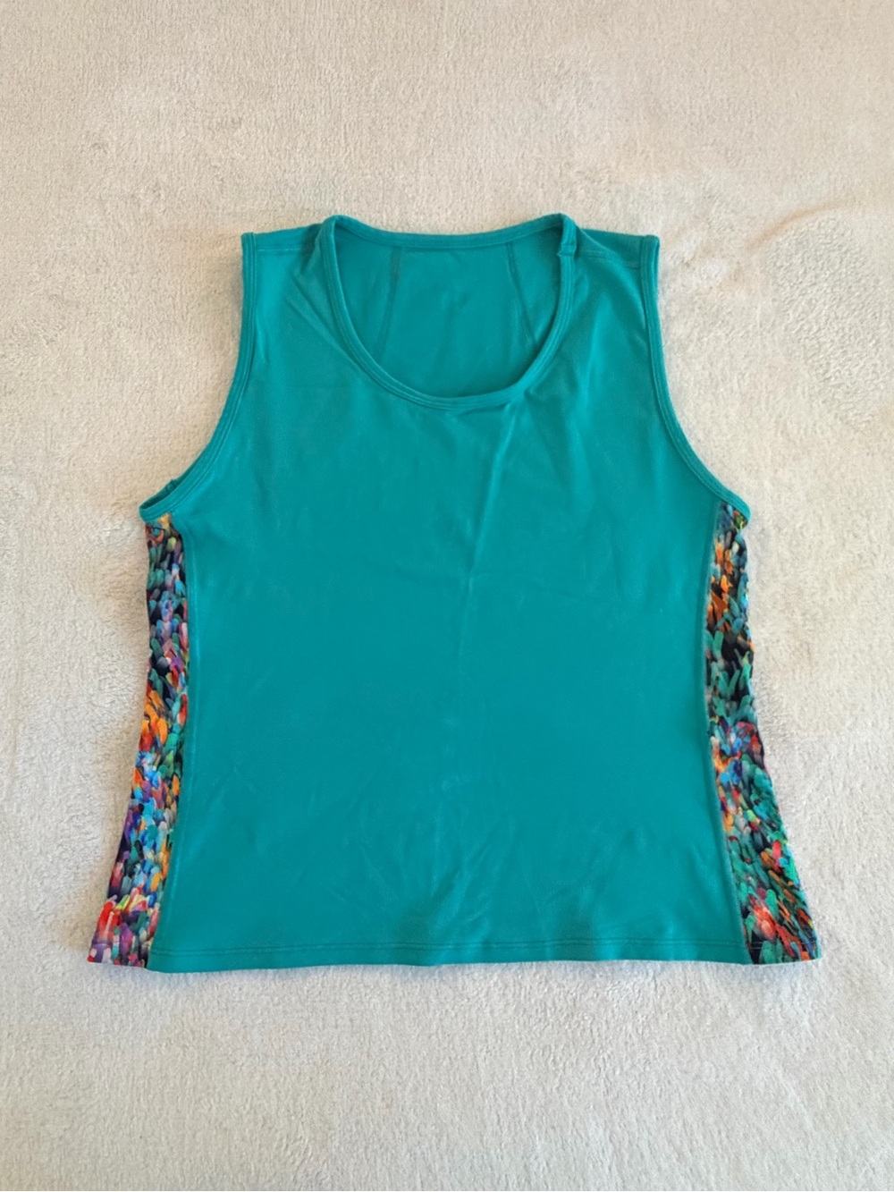 Teal Sleeveless Women's Tank with Multicolor Side Panels